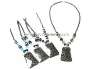 Assorted Color Faceted Crystal Beads and Hematite Pendant Chain Choker Necklace